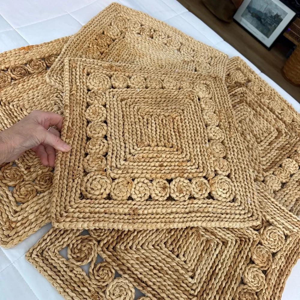 Beautiful set of 6 woven natural fiber placemats in a warm neutral tone